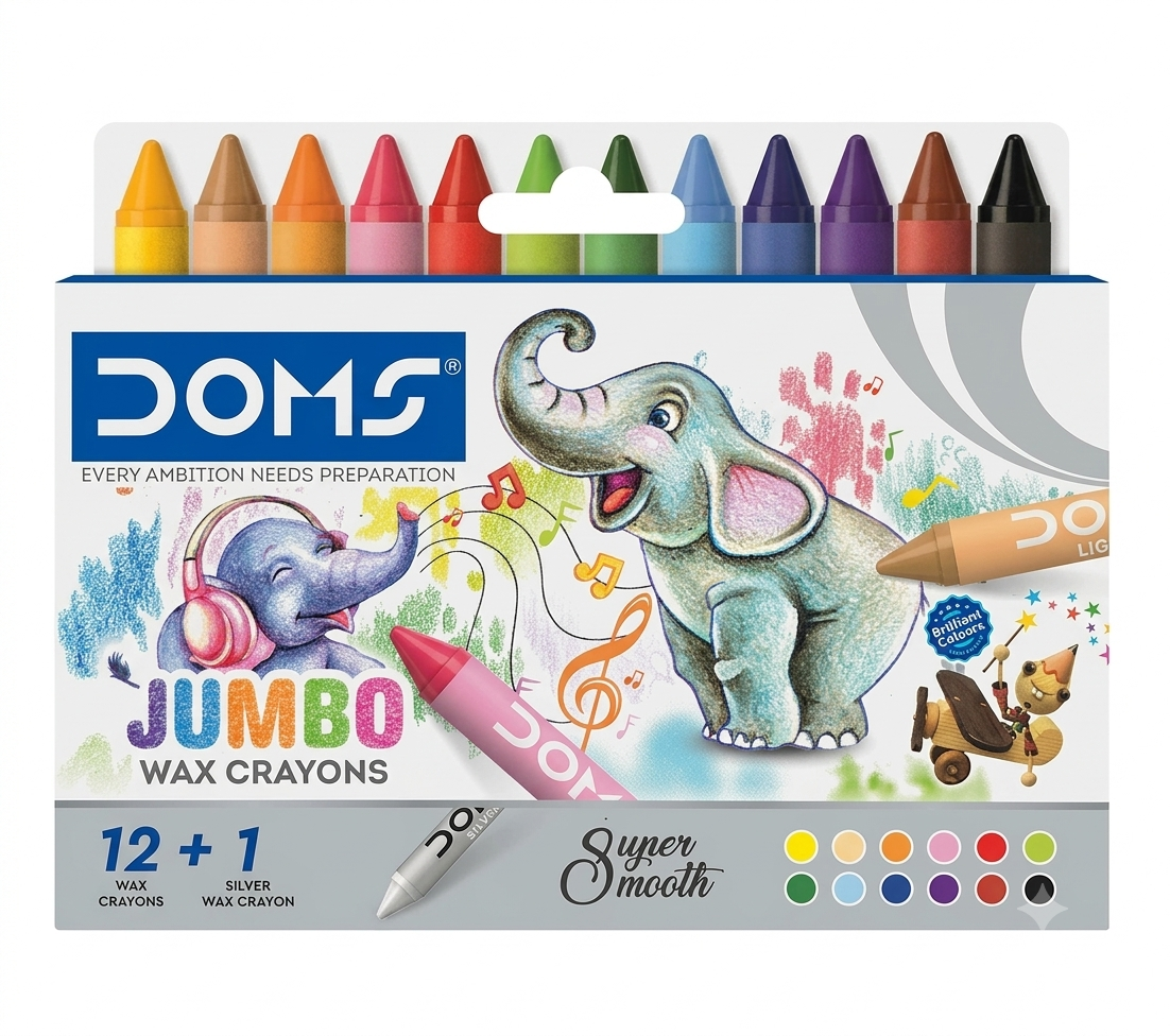 DOMS Jumbo Wax Crayons (12 + 1 Silver) Set