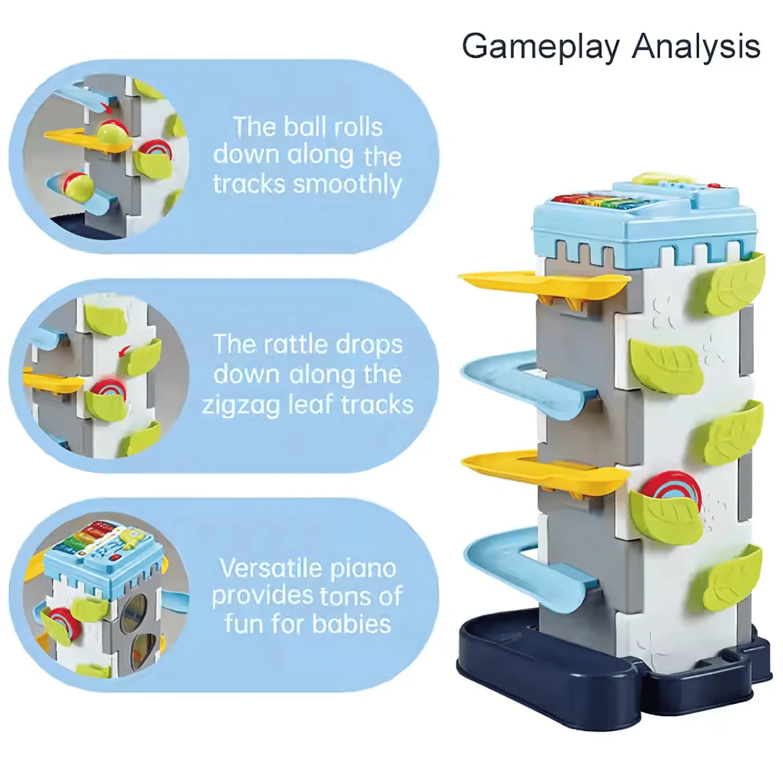 Youleen piano and ball drop track activity tower, view 8