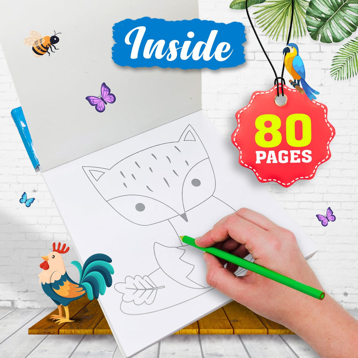 Animal Theme Coloring Book Set with 6 Pencils - 80 Pages