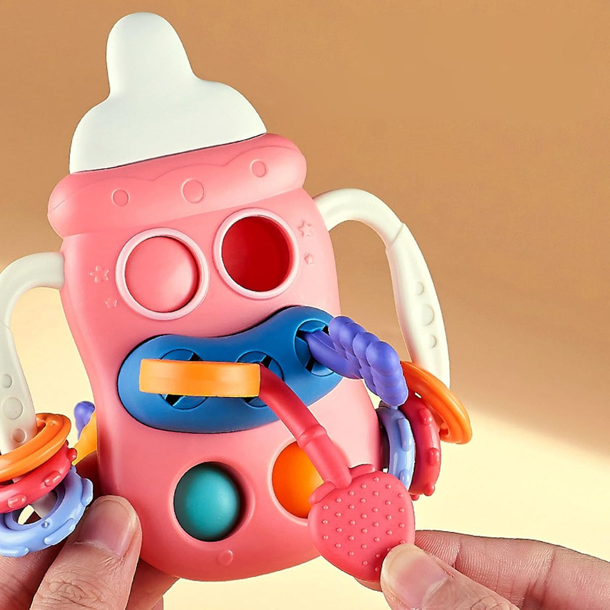 KidZilan 5-in-1 baby bottle sensory pull string and teething toy, view 3
