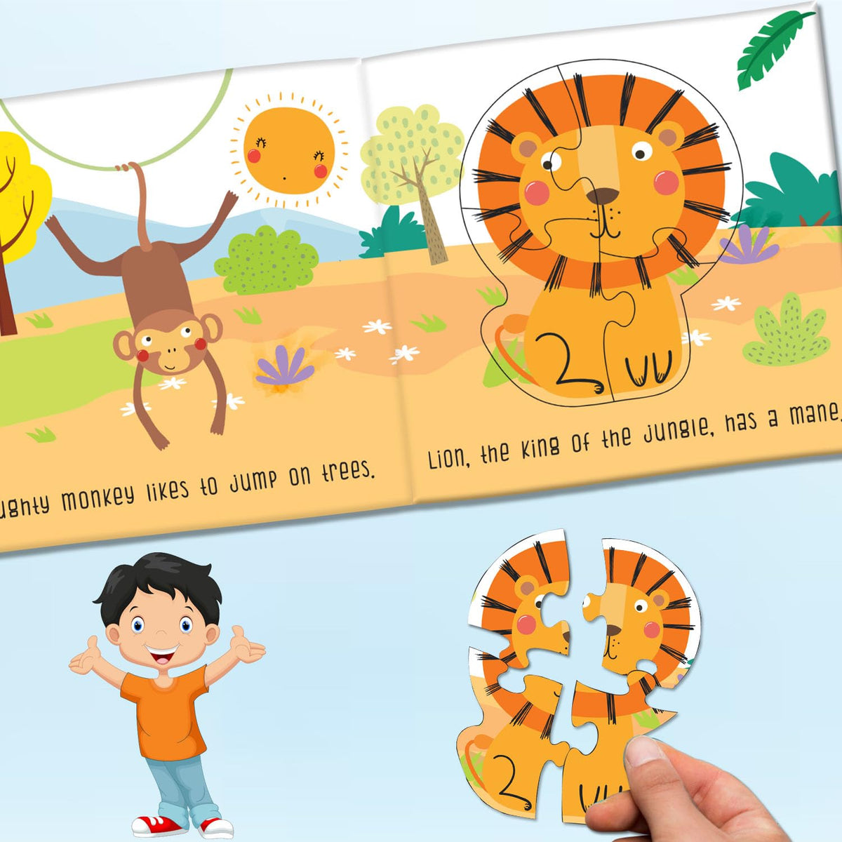 Jungle Animals Puzzle Board Book - Interactive Story & Puzzle (16 x 16cm)