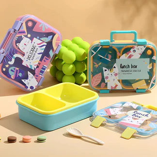 KidZilan Playful Cat 2-compartment handheld bento box, 850ml, view 1