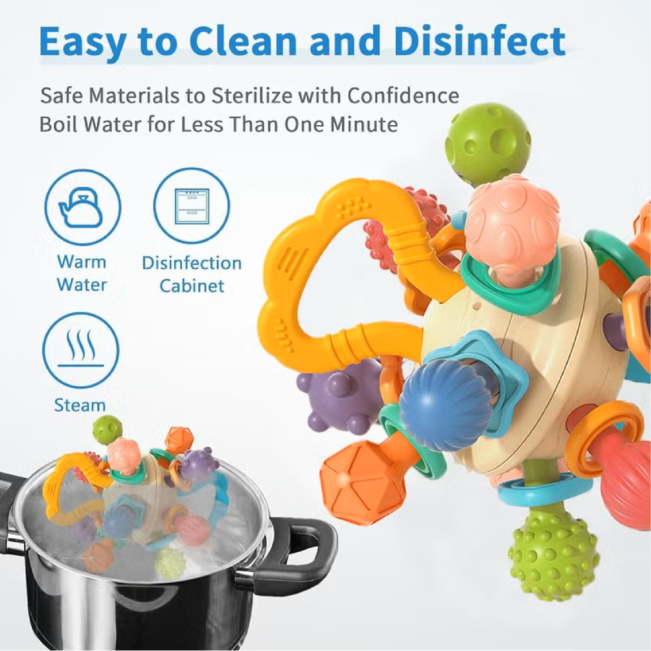 Multi-sensory baby rattle and teething ball, view 2