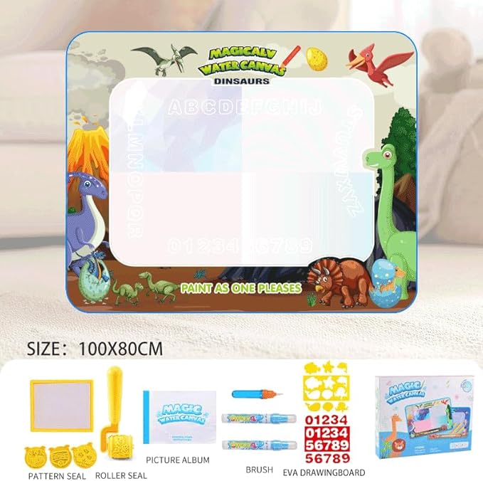 KidZilan Magic Water Canvas reusable drawing mat, wild animal, in use