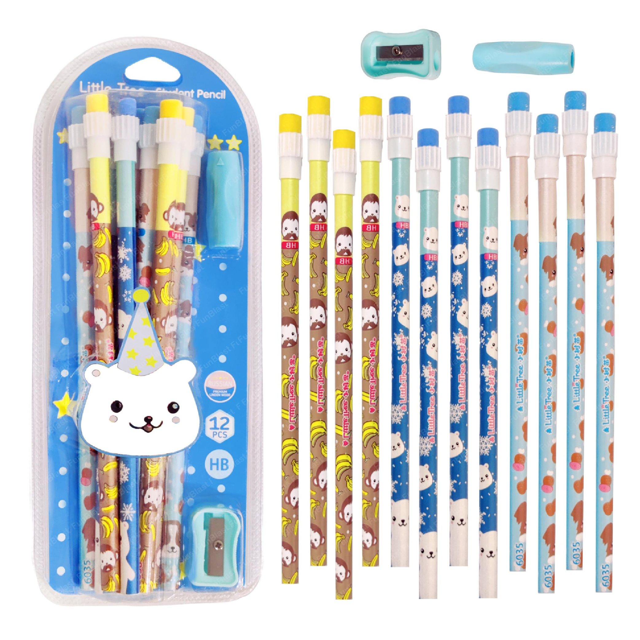 Party Animals 12-pack student pencils and sharpener kit, view 1