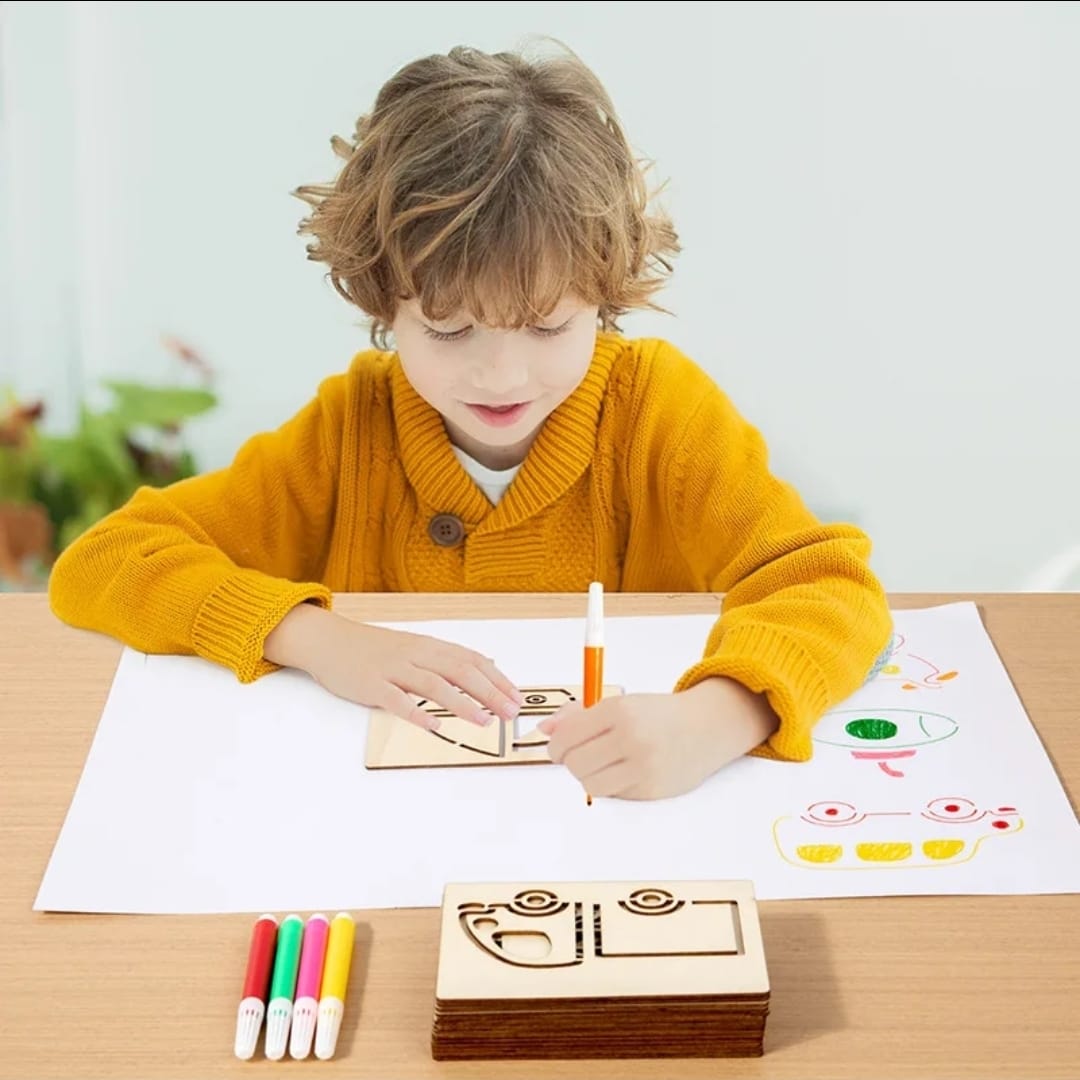 KidZilan wooden stencil doodle board set, 15-piece, view 3