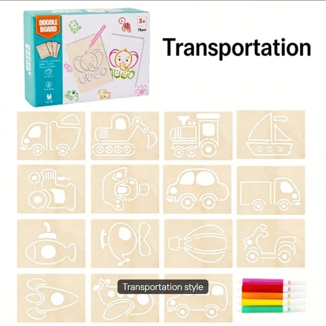 KidZilan wooden stencil doodle board set, 15-piece, view 8