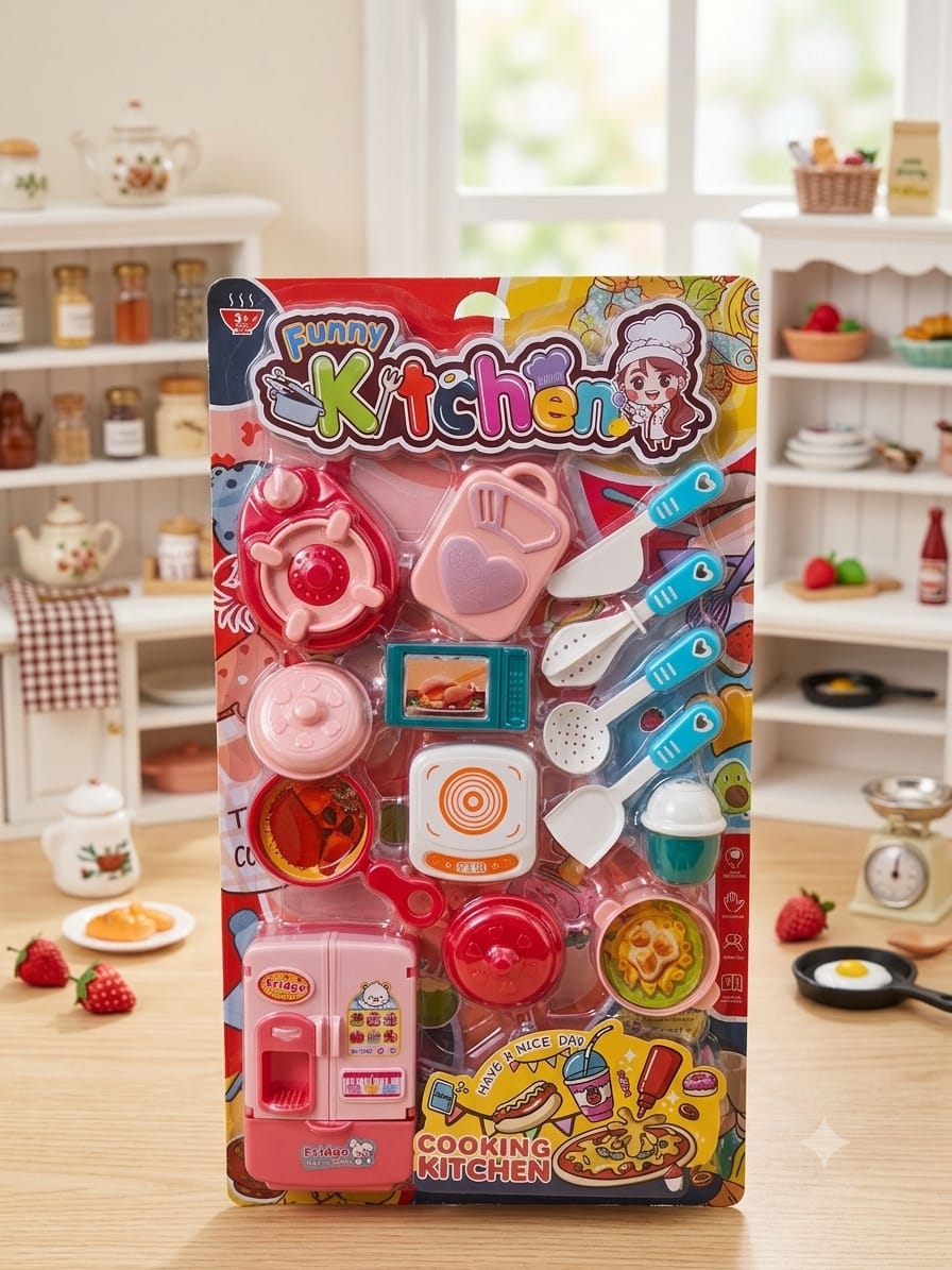 KidZilan funny kitchen deluxe mini refrigerator and cooking playset, view 1