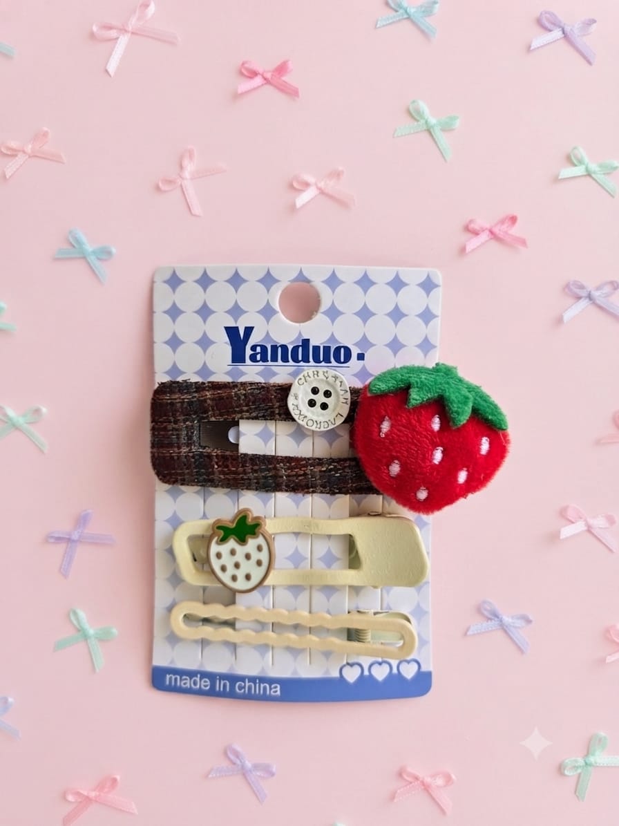 KidZilan sweet strawberry and plaid hair clip set, view 2