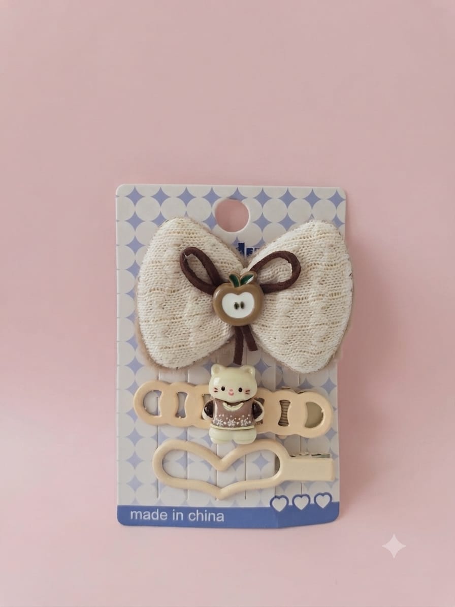 Warm Autumn Knitted Bow & Animal Hair Clip Set