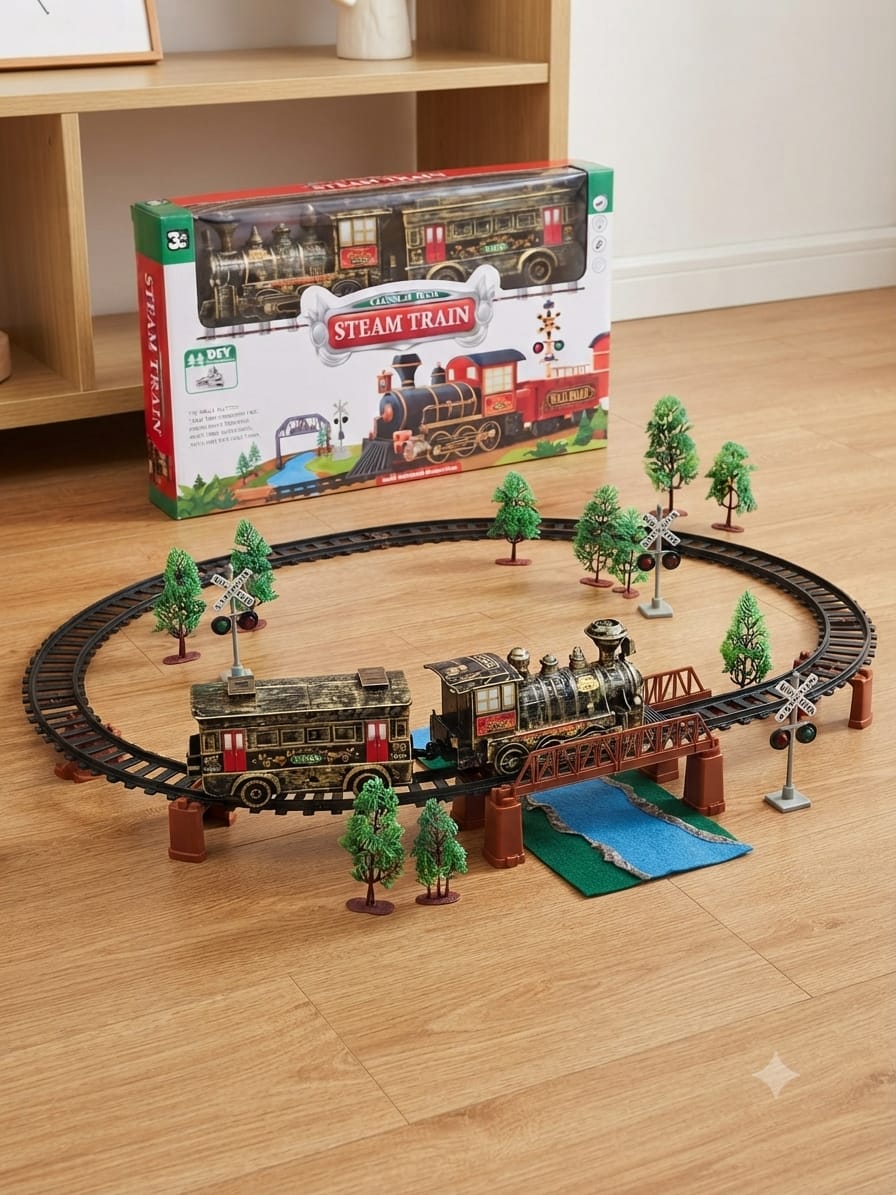 KidZilan DIY Classic Electric Steam Train Toy Set with Tracks