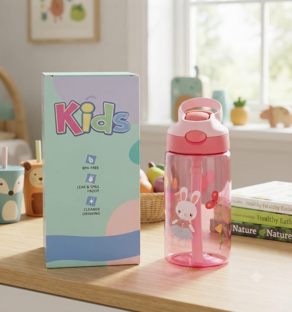 KidZilan Tritan Water Bottle 480ml - Pink Rabbit