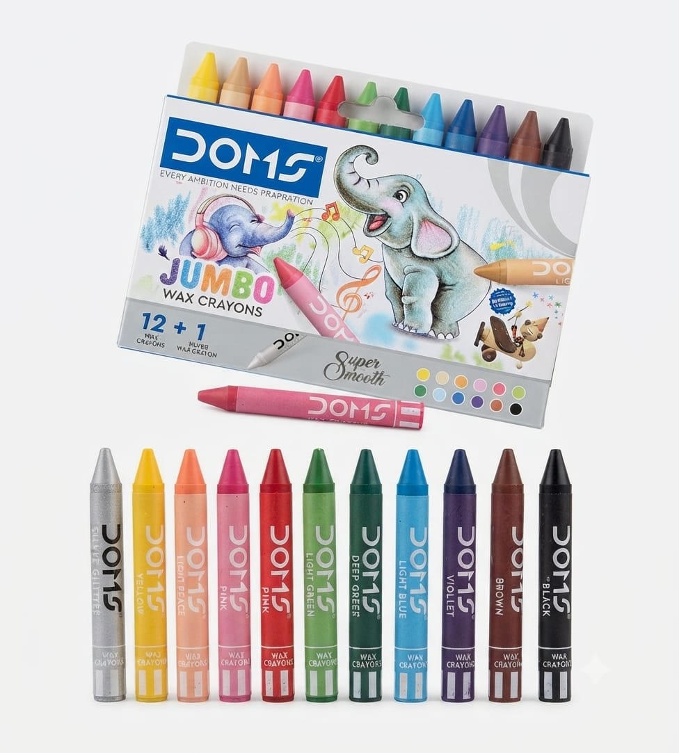 DOMS Extra Long Wax Crayons (12 + 1 Silver) Set