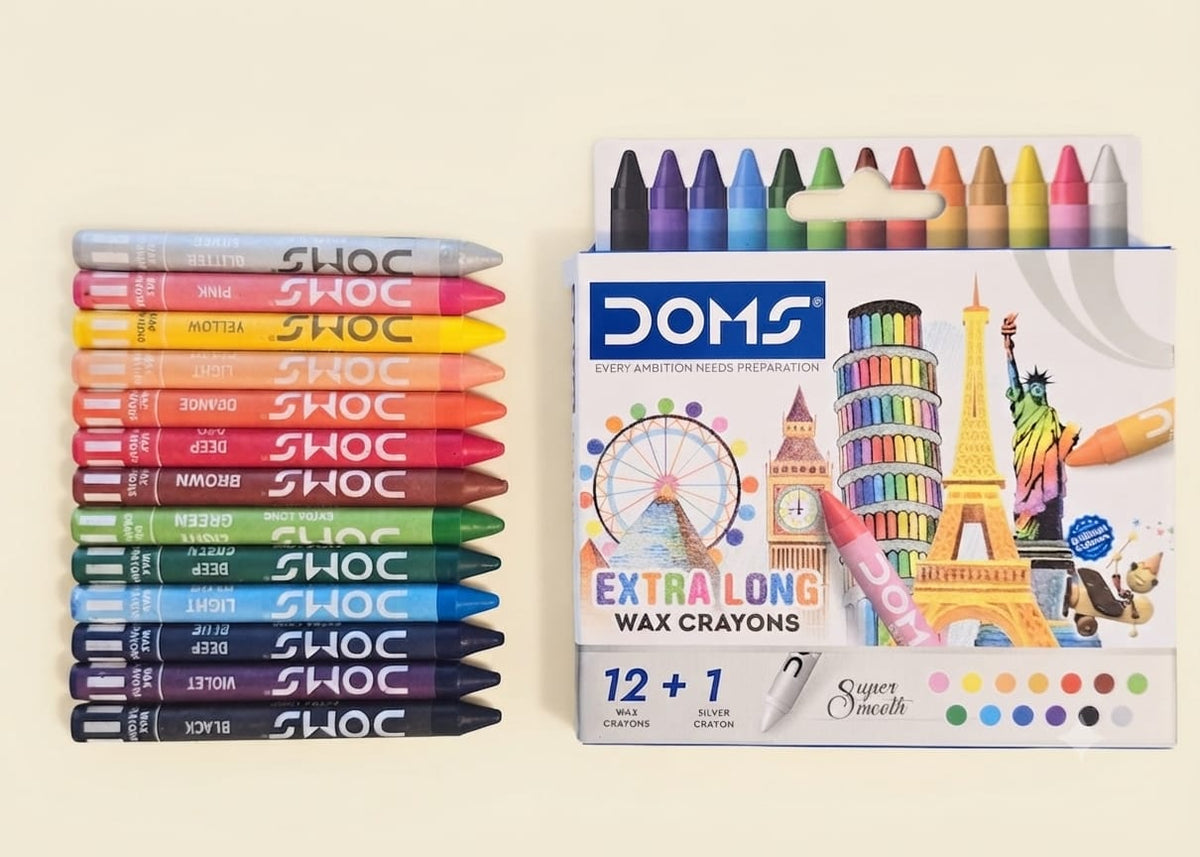 DOMS Extra Long Wax Crayons (12 + 1 Silver) Set