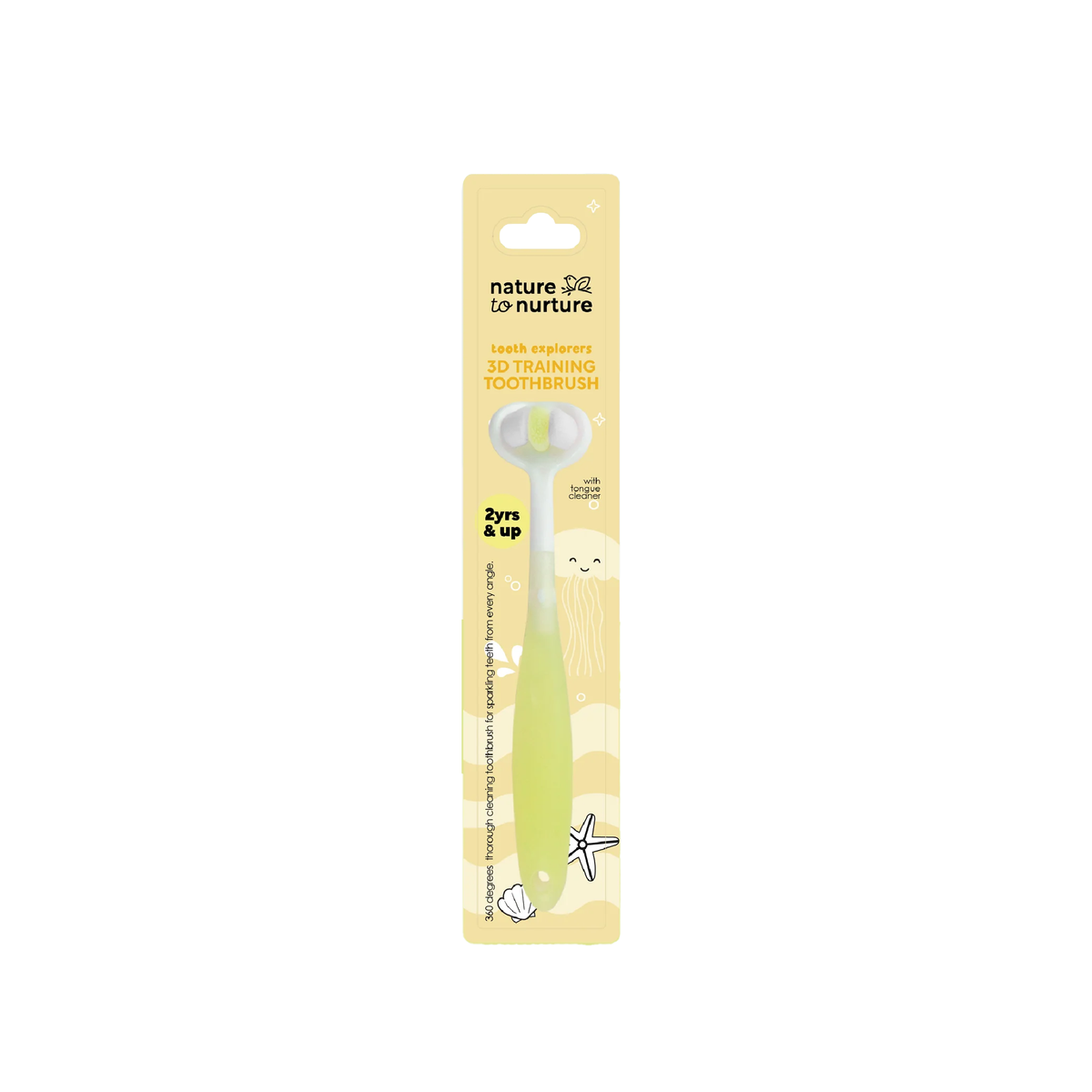 3D training toothbrush for toddlers and kids, yellow
