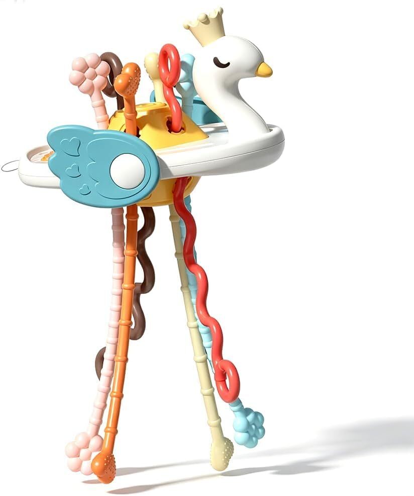 Sweet Swan sensory pull-string and popping toy, main view