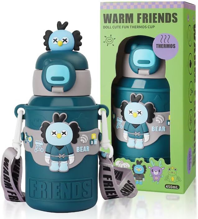 Warm Friends kids insulated flask, blue view 4