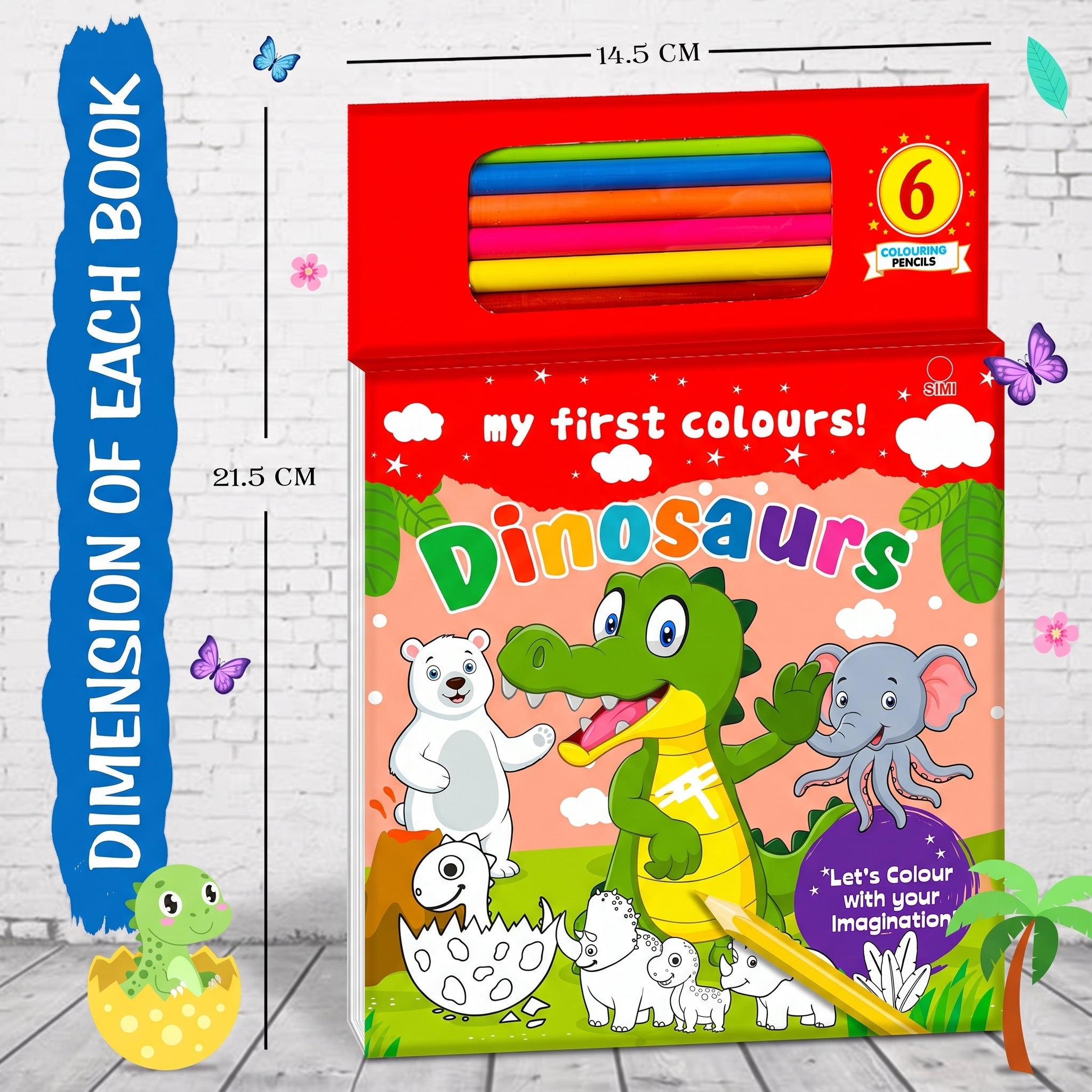 Dinosaurs Theme Coloring Book Set with 6 Pencils - 80 Pages