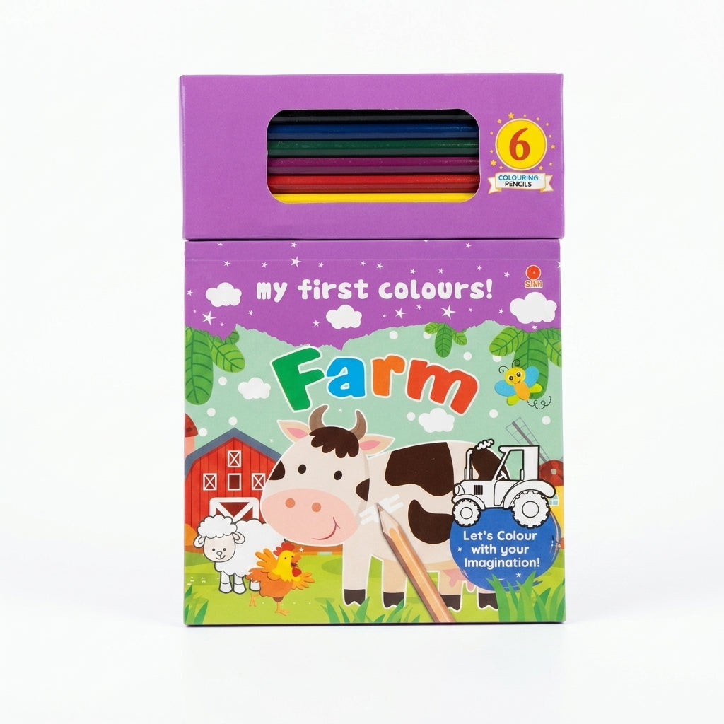 Farm Theme Coloring Book Set with 6 Pencils - 80 Pages