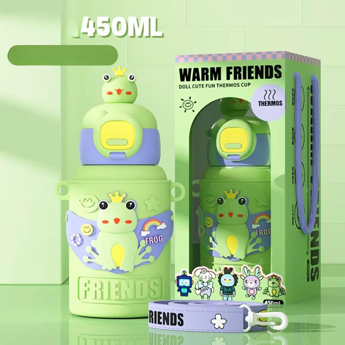 Warm Friends kids insulated flask, green view 3