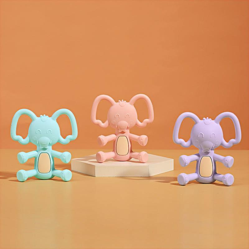 Silicone elephant teether toy with travel case, view 1