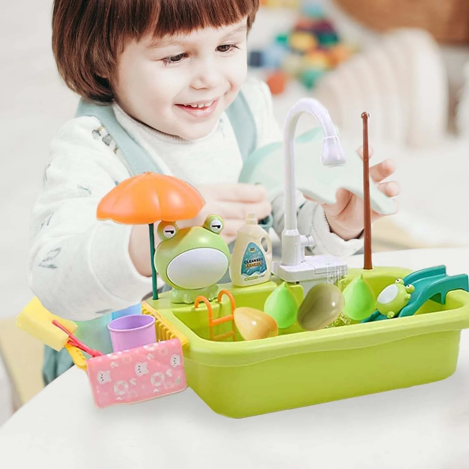 KidZilan puzzle kitchen electric water circulation sink playset, view 2