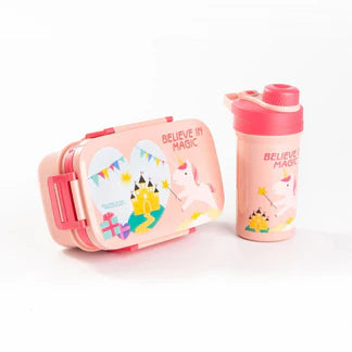KidZilan 3-compartment bento box and matching water bottle set, view 4