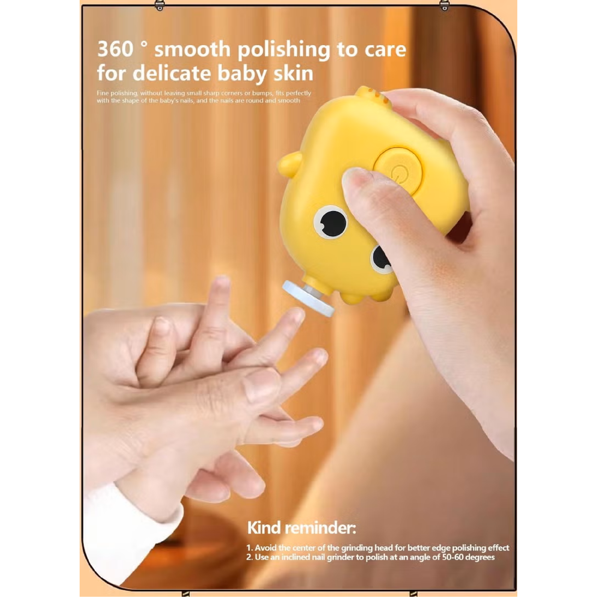 Electric baby nail trimmer and file kit, yellow view 2