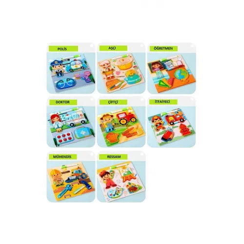 Little Worker career match and draw puzzle board, full set view