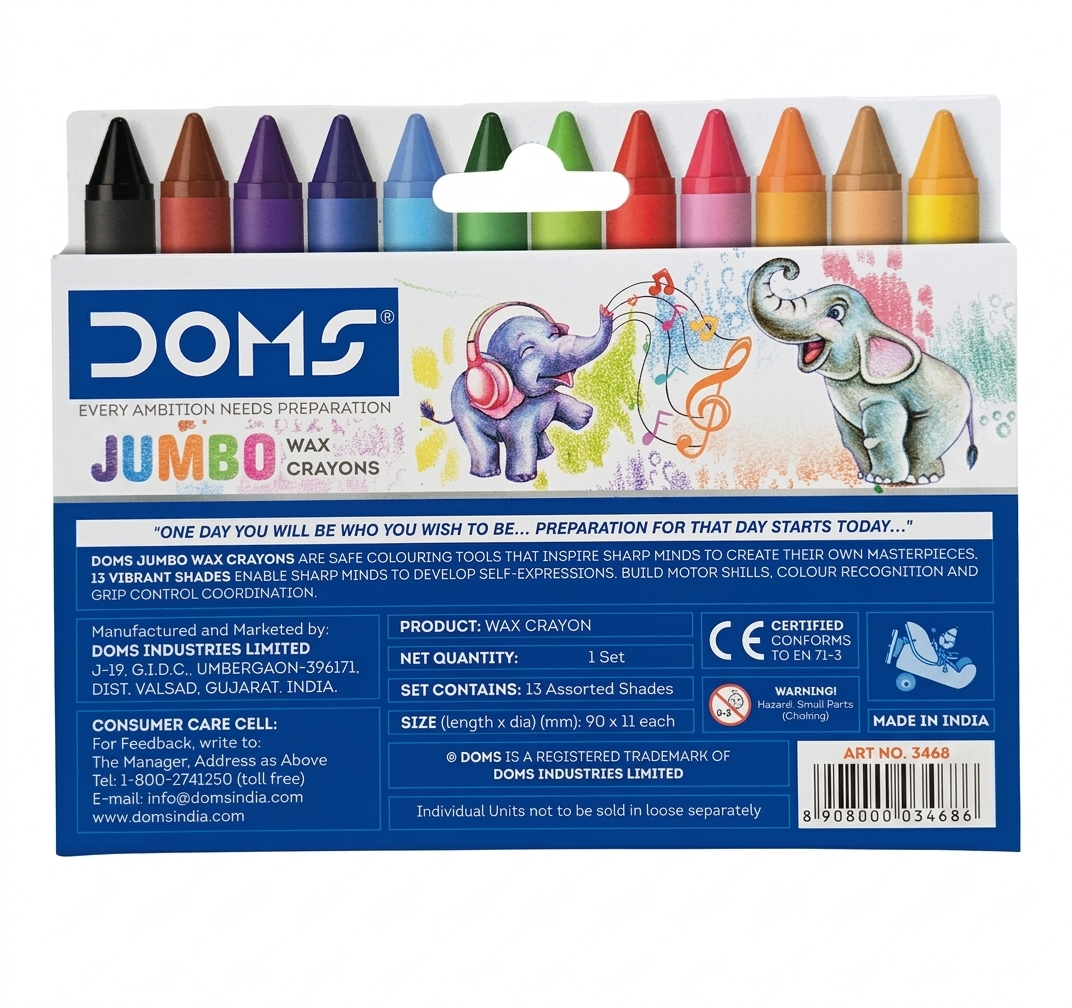 DOMS Jumbo Wax Crayons (12 + 1 Silver) Set