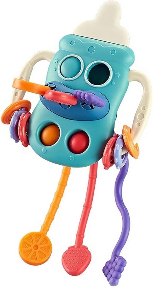 KidZilan 5-in-1 baby bottle sensory pull string and teething toy, view 8