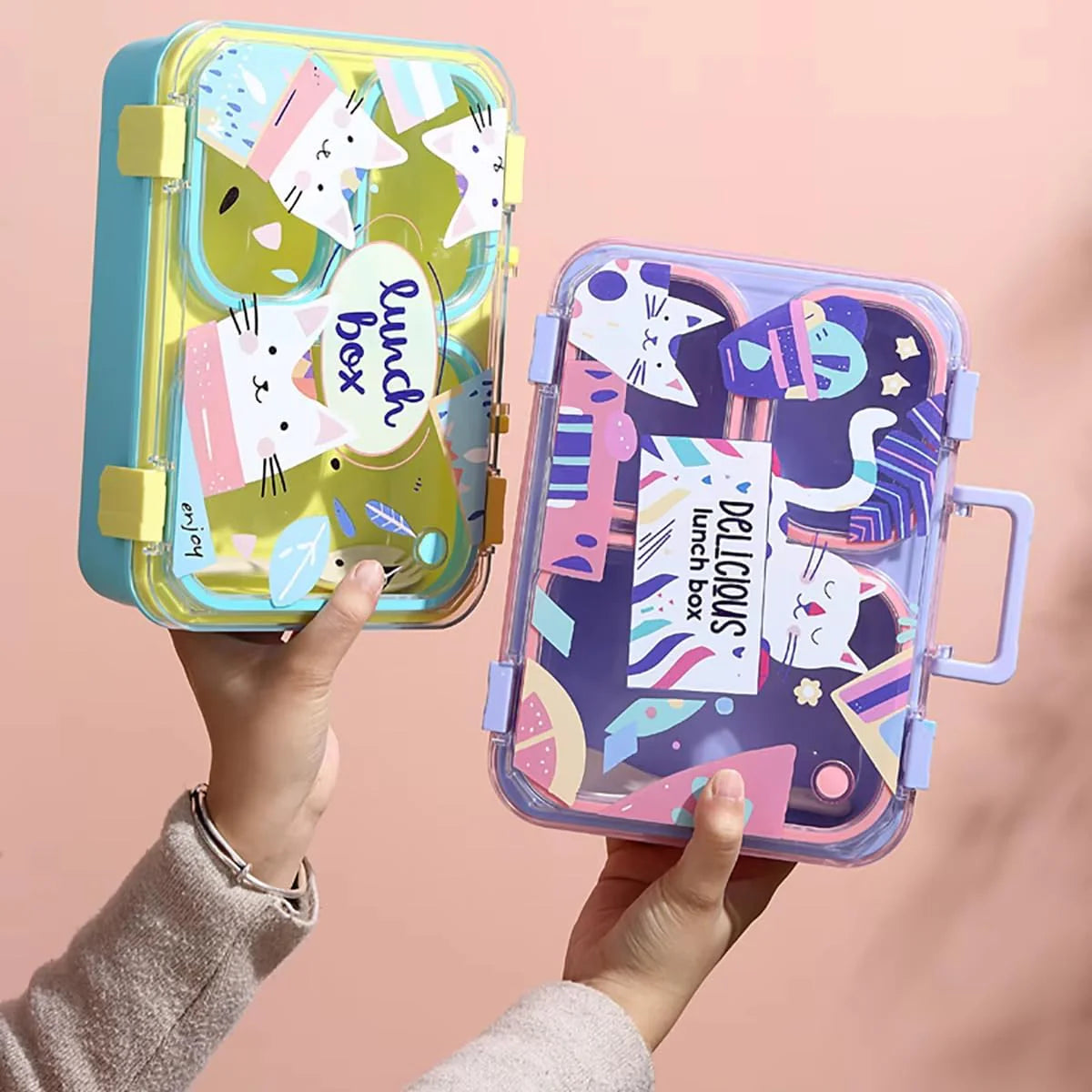 KidZilan Playful Cat 2-compartment handheld bento box, 850ml, view 2