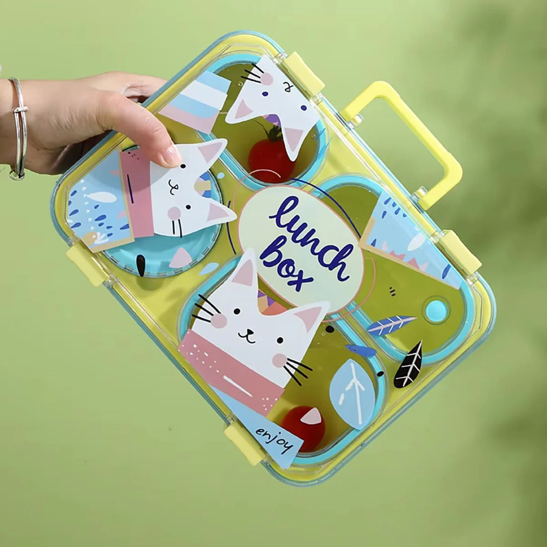 KidZilan Playful Cat 2-compartment handheld bento box, 850ml, main view