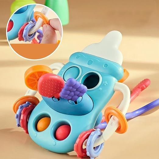 KidZilan 5-in-1 baby bottle sensory pull string and teething toy, view 5
