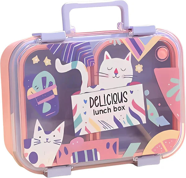 KidZilan Playful Cat 2-compartment handheld bento box, 850ml, view 5