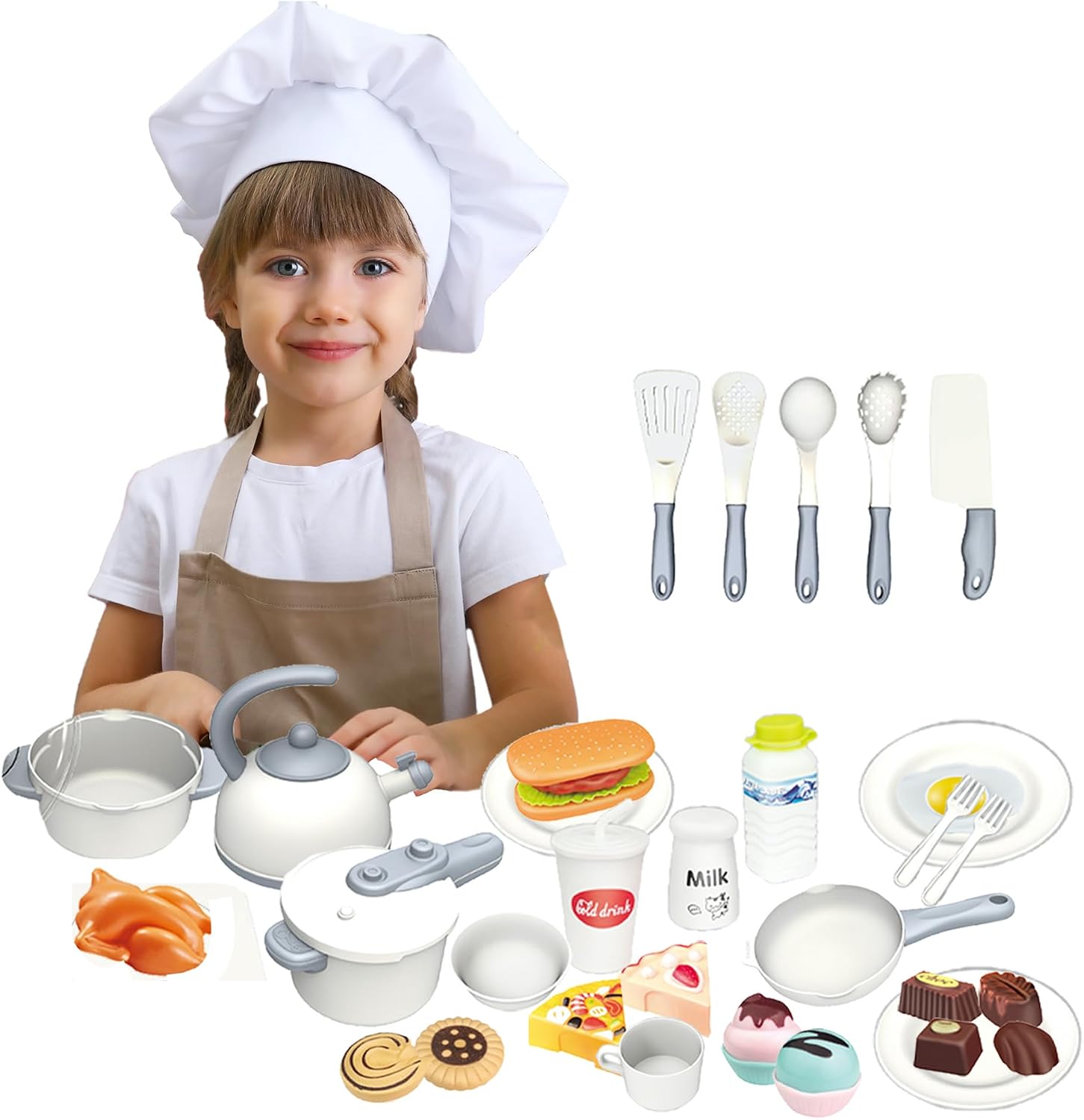 Kids pretend play dream kitchen cookware and food set, play food pieces