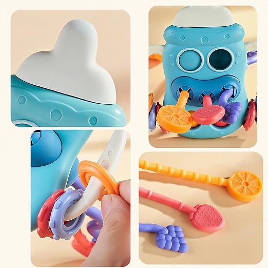 KidZilan 5-in-1 baby bottle sensory pull string and teething toy, view 7