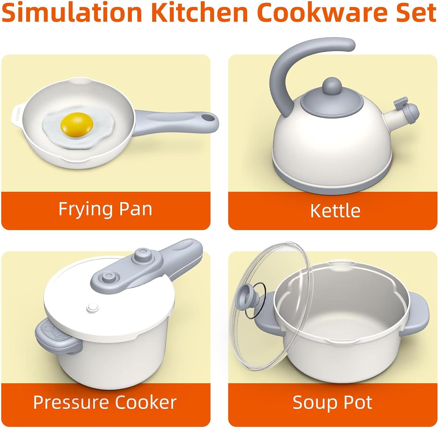 Kids pretend play dream kitchen cookware and food set, cookware pieces