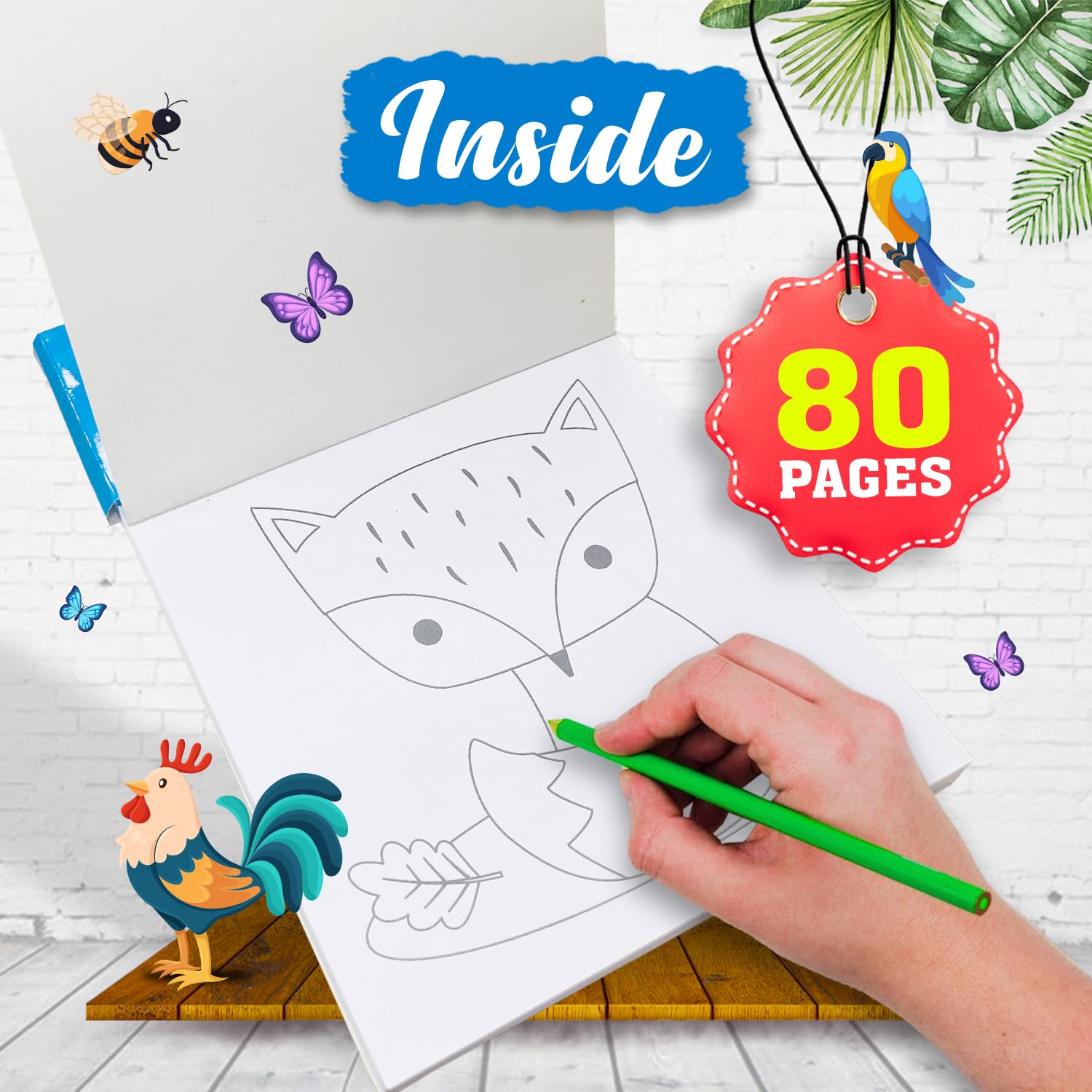 Animal Theme Coloring Book Set with 6 Pencils - 80 Pages
