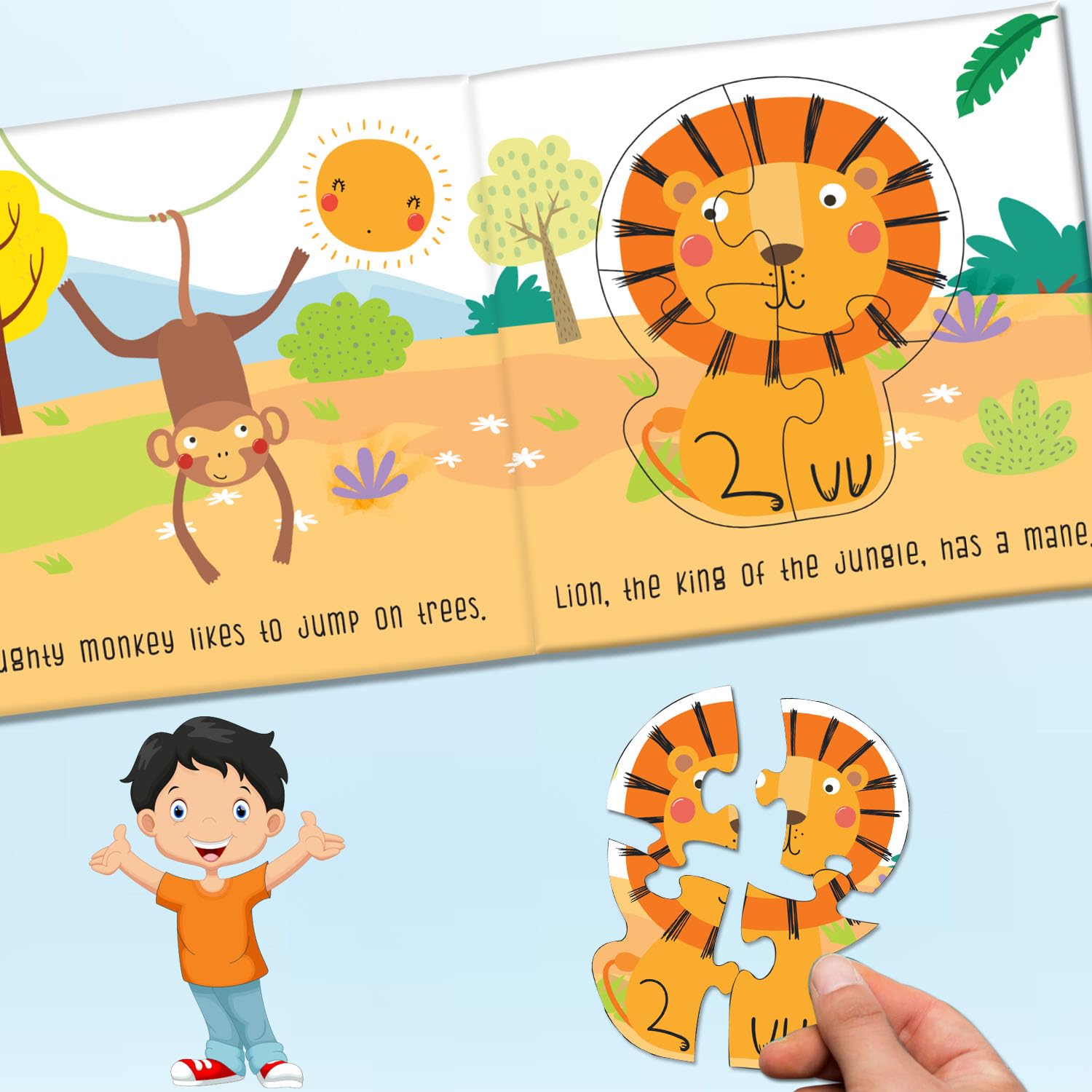 Jungle Animals Puzzle Board Book - Interactive Story & Puzzle (16 x 16cm)