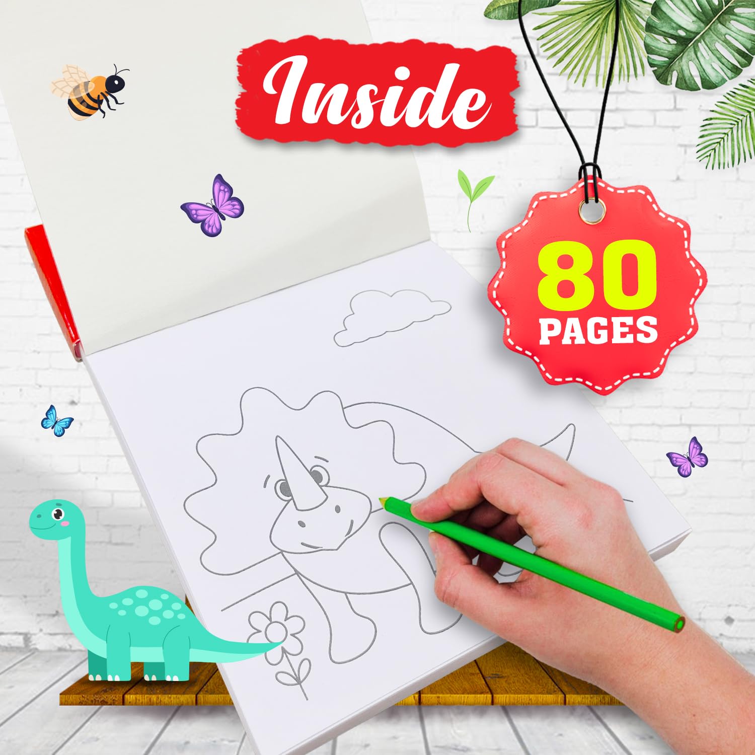 Dinosaurs Theme Coloring Book Set with 6 Pencils - 80 Pages