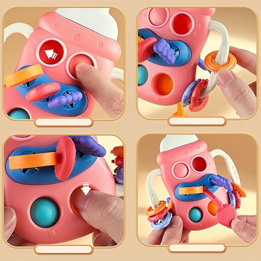 KidZilan 5-in-1 baby bottle sensory pull string and teething toy, view 6