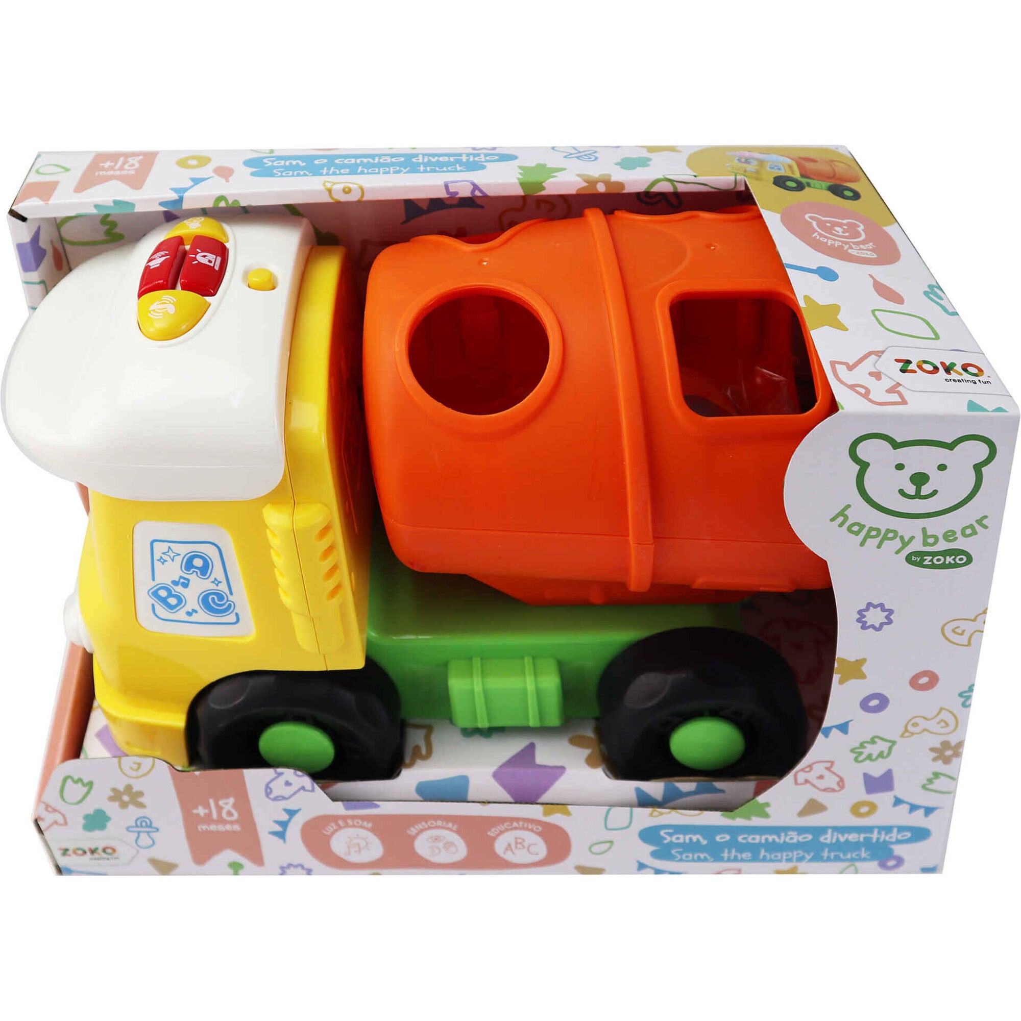 Shape sorting mixer truck toy with music, with sorting blocks
