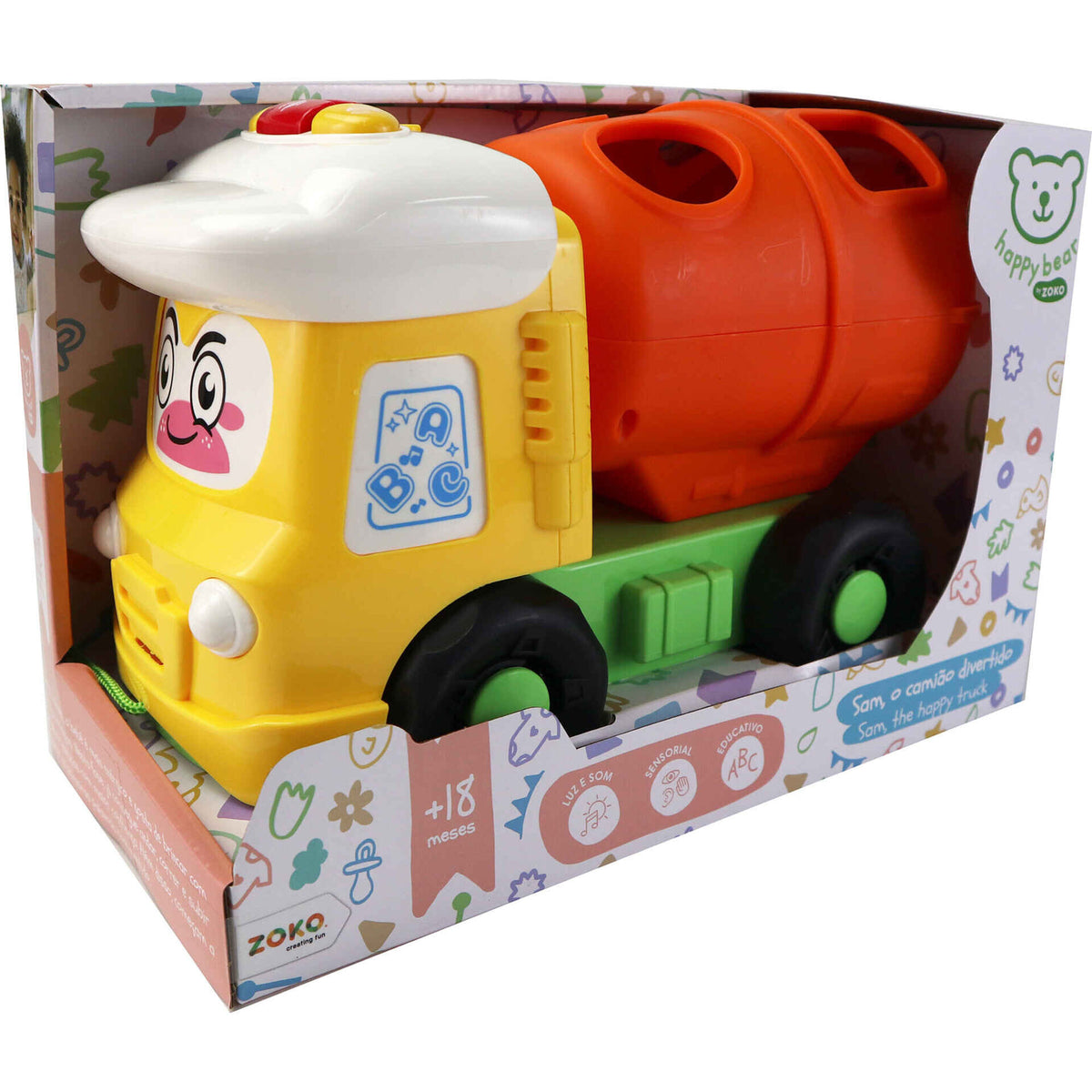 Shape sorting mixer truck toy with music, side view