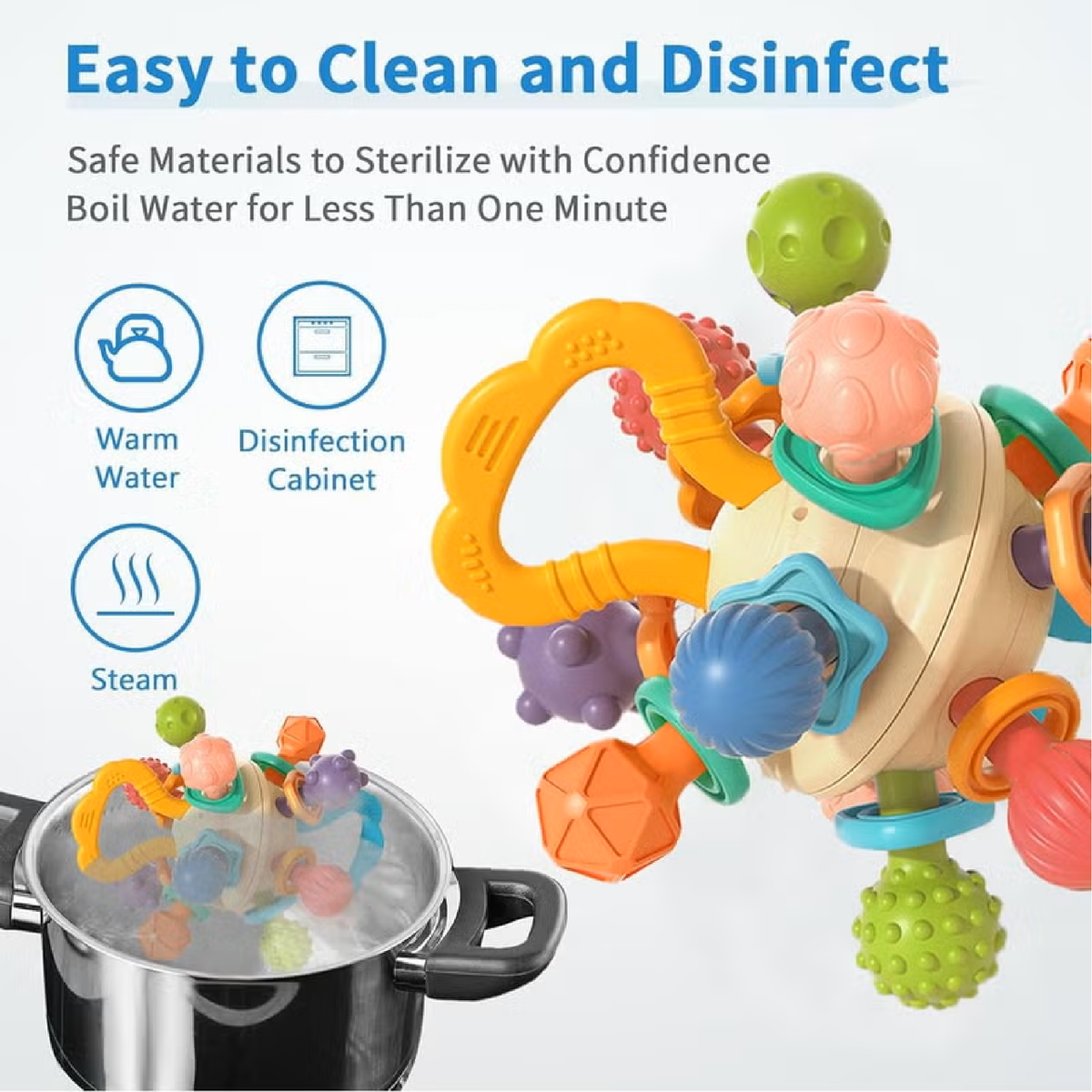 Multi-sensory baby rattle and teething ball, view 2
