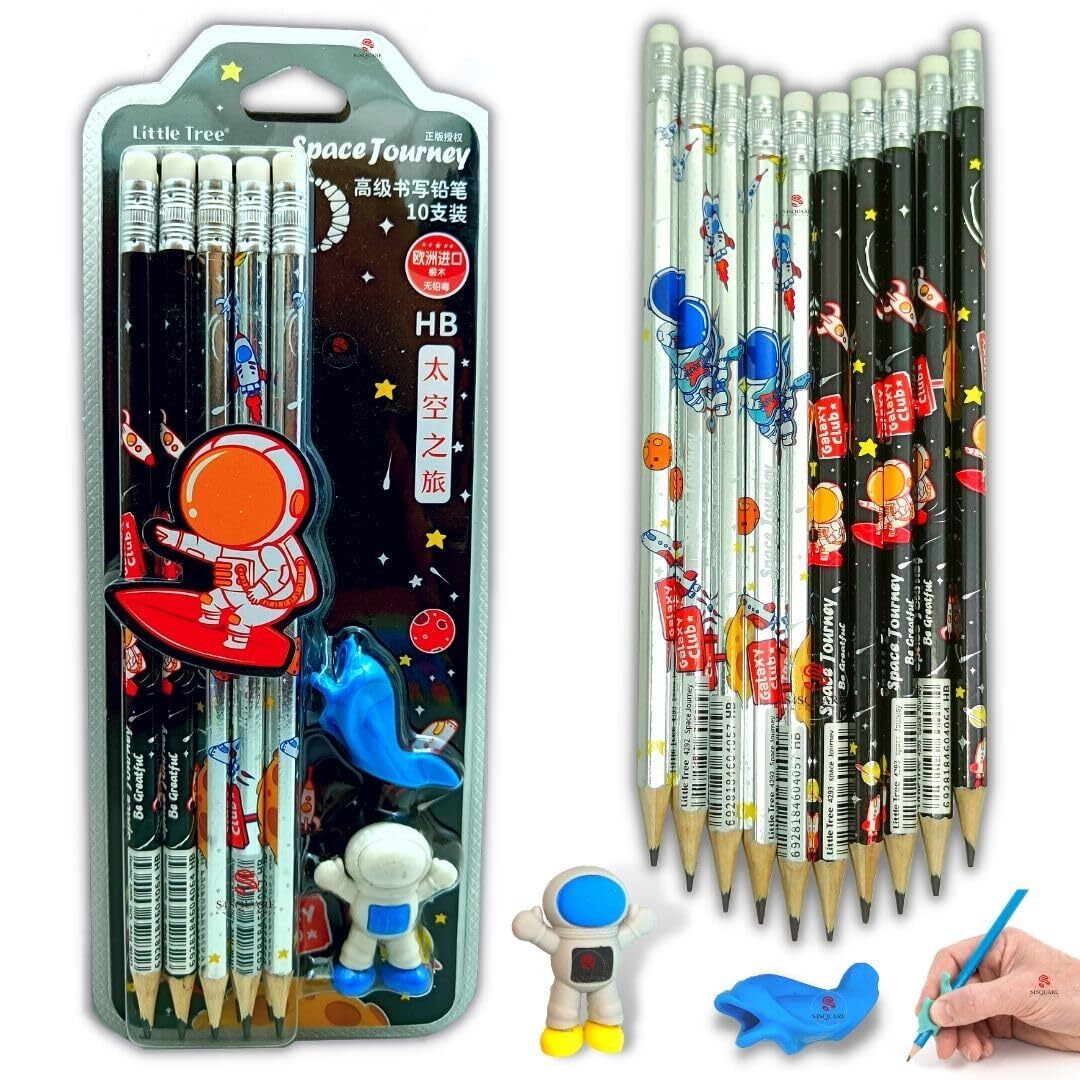 Space Journey writing pencil with eraser and grip kit, black