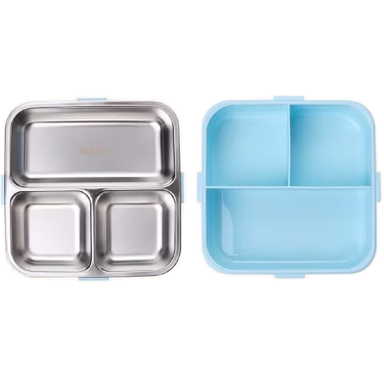 Laxson mermaid 304 stainless steel bento box with sauce cup, blue