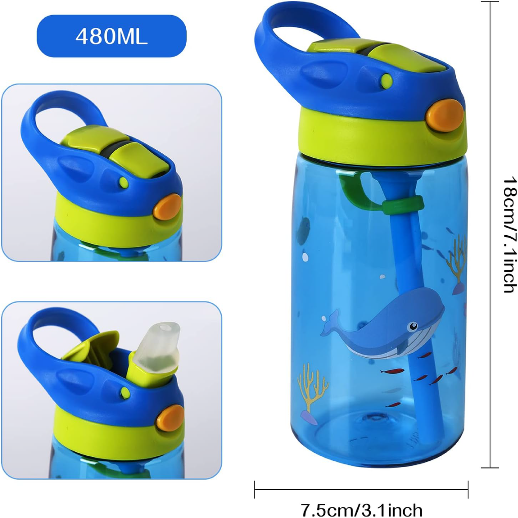Water Bottle For Kids With Straw & Handle