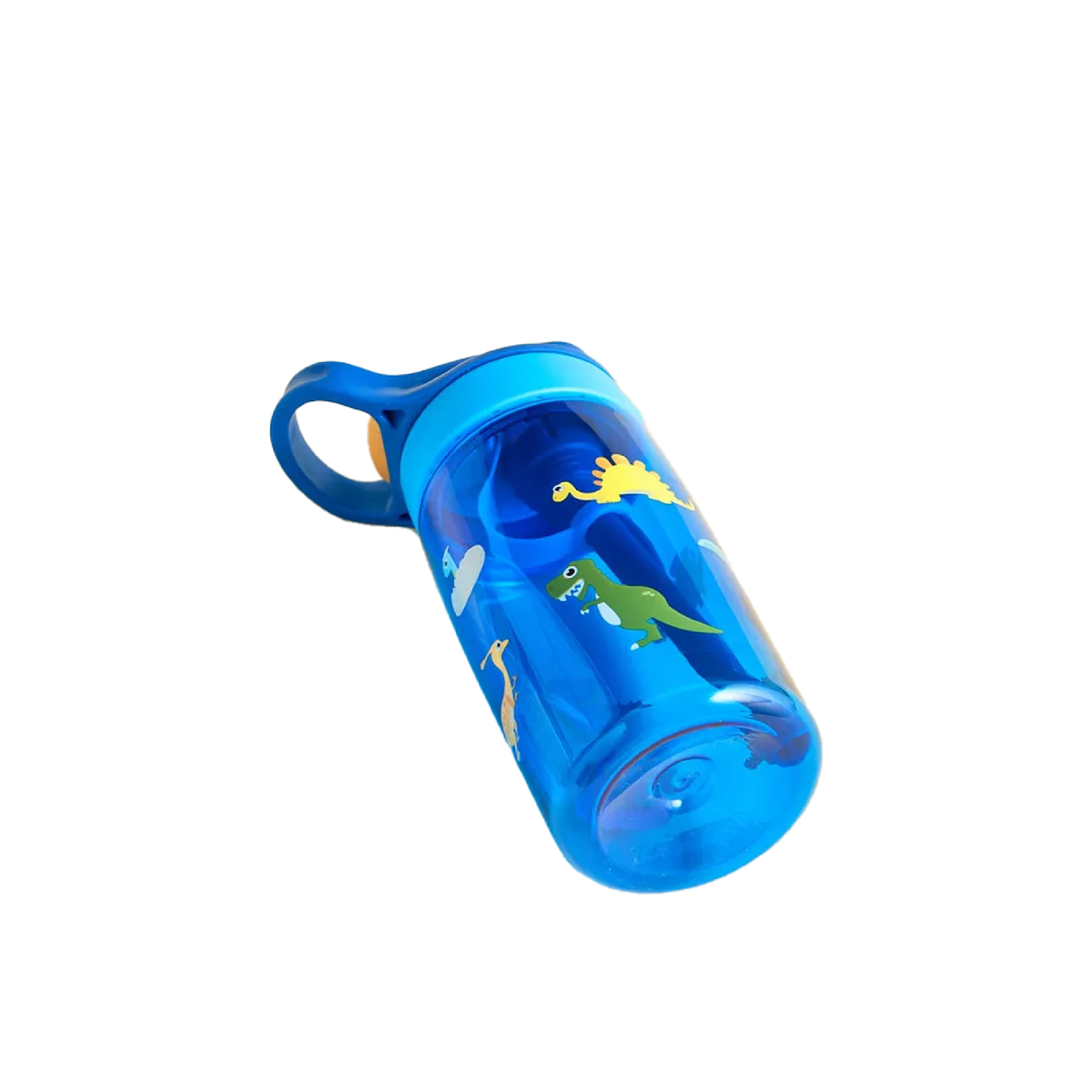 Kids water bottle with straw and handle, blue and yellow design, view 3