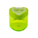 A bright lime green plastic cylindrical container with a clear lid, shown on a white background with dimension lines and text indicating height of 4.2cm (1.